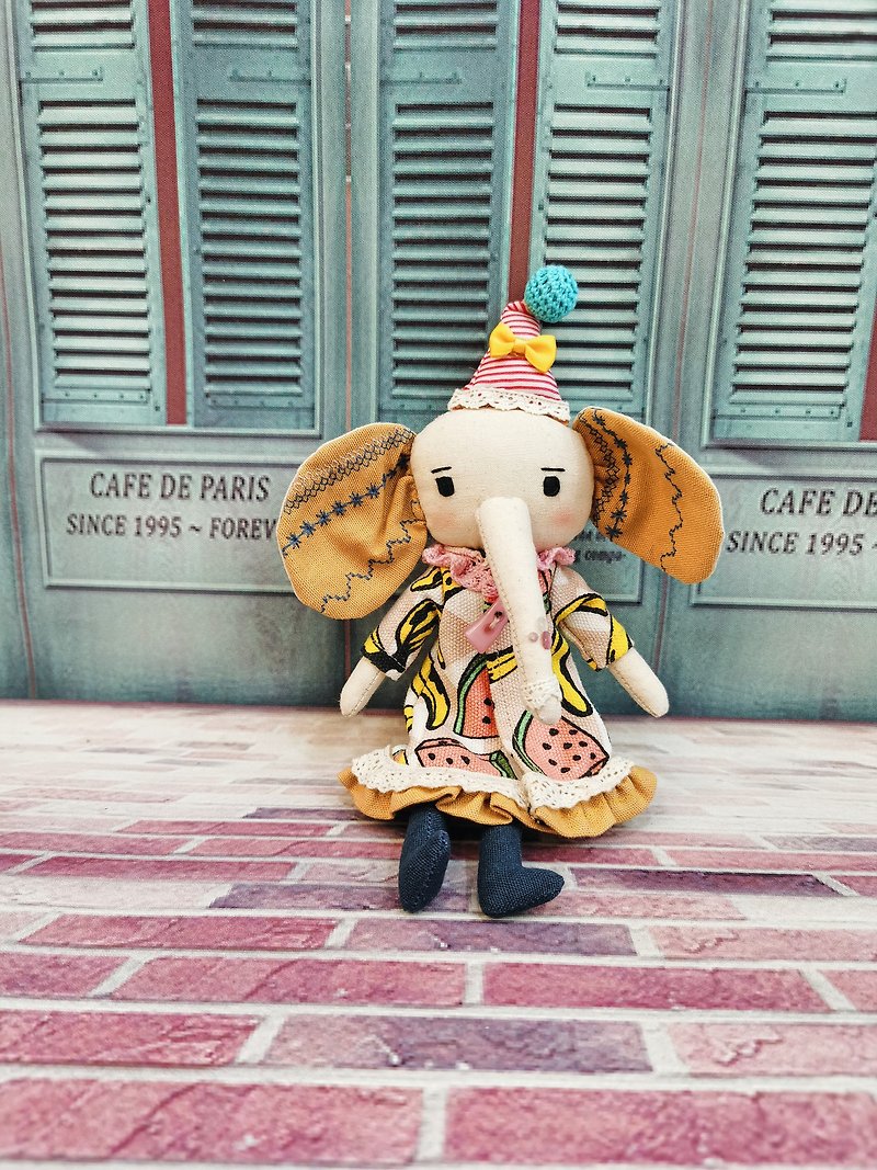 手作りの象の人形-黄色のかわいいエリー - 人形・フィギュア - コットン・麻 