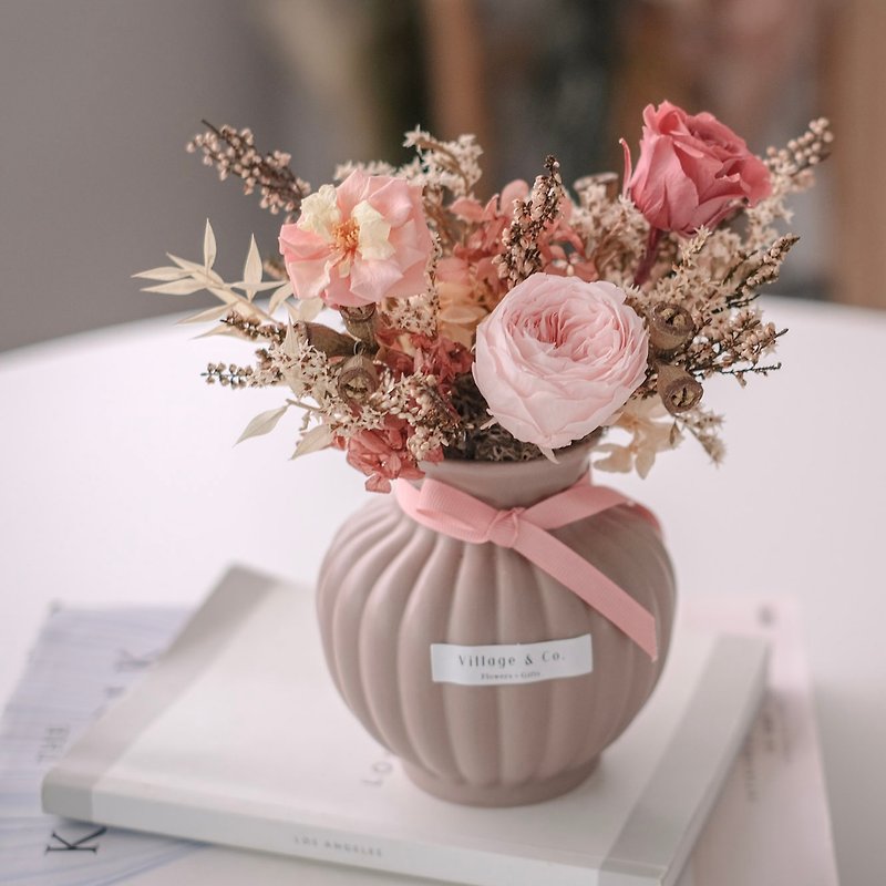 Curved vase table flowers_ immortal dried flowers - Dried Flowers & Bouquets - Plants & Flowers Pink