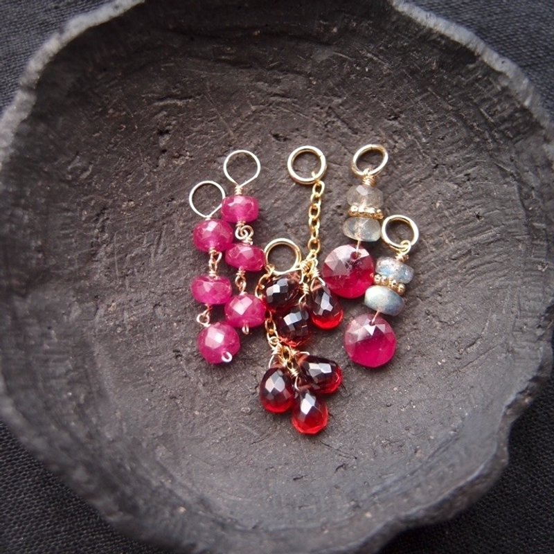 Charm Assortment Earring & Necklace【Pink】チャームセット - 耳環/耳夾/耳骨夾 - 寶石 粉紅色