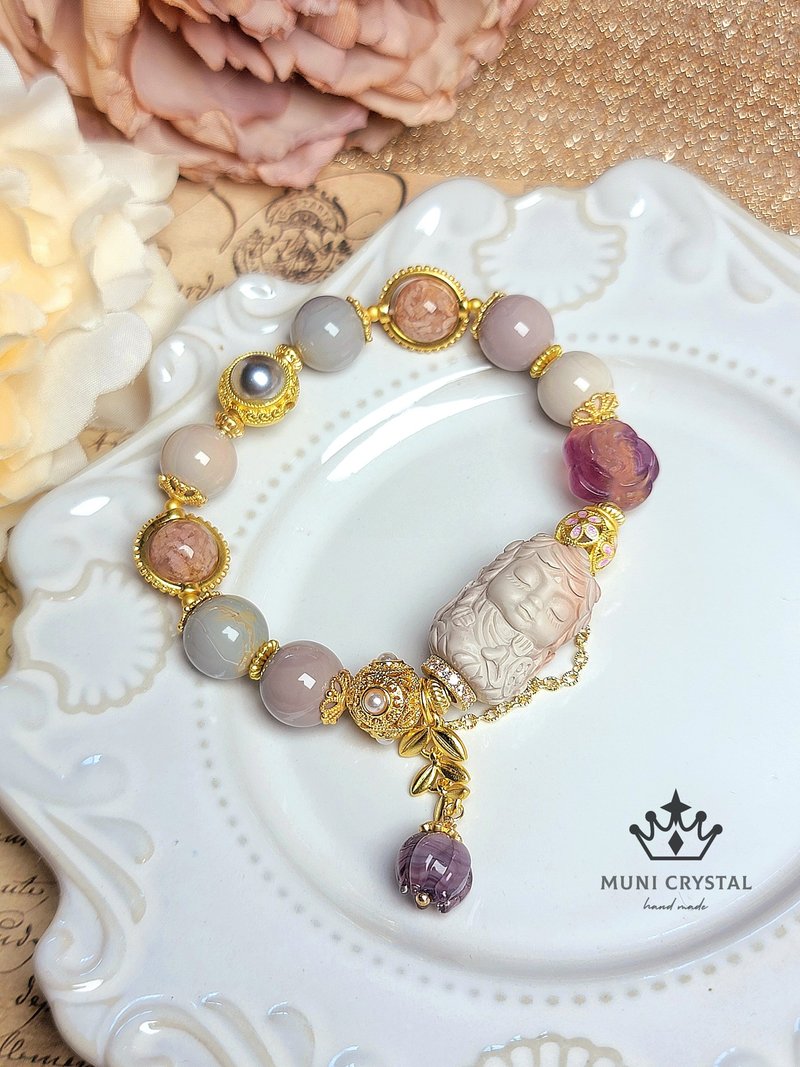 Tibetan Goddess Tara's Colorful Milkshake Alxa Elegant Temperament Design Explosive Alxa Two-Color Stone - Bracelets - Crystal Pink