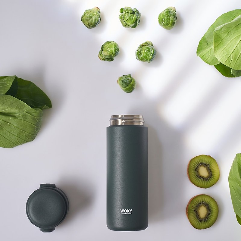 WOKY Wochu-Lightweight Pop Lid Ceramic Easy-to-Clean Thermos Bottle 450ML-Night Green - Vacuum Flasks - Stainless Steel Green