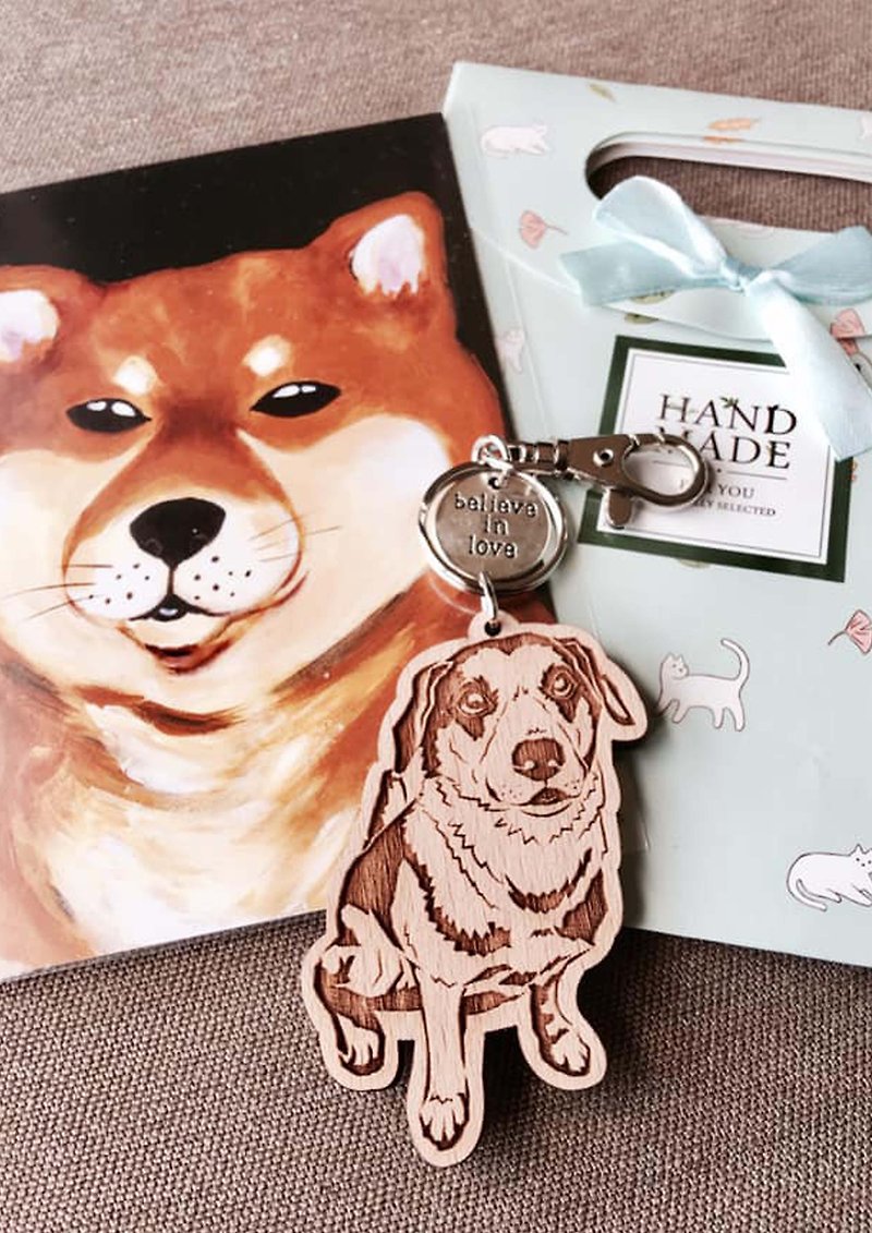 Wooden dog exclusive boutique key ring necklace dog articles plus a dog cat postcard - Necklaces - Wood 