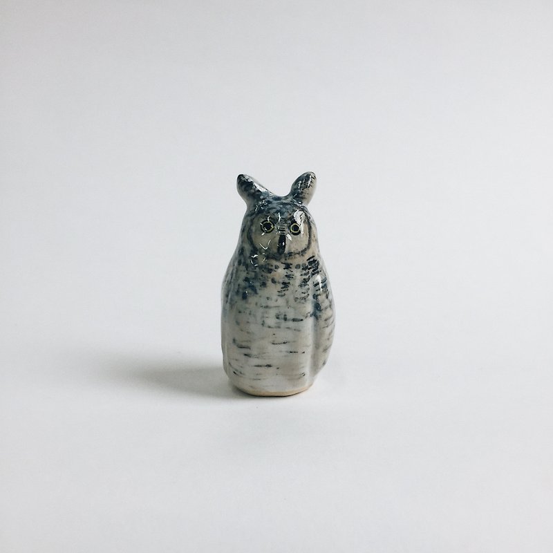 フクロウ - 置物 - 陶器 シルバー