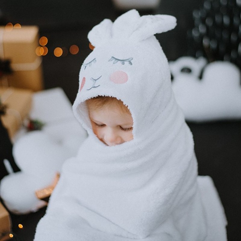 White Hooded baby bunny towel - white newborn towel with ears - Towels - Cotton & Hemp White