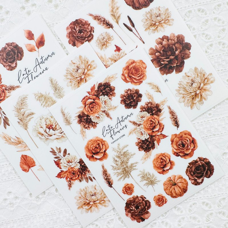 Brown flower transparent stickers - 貼紙 - 其他材質 
