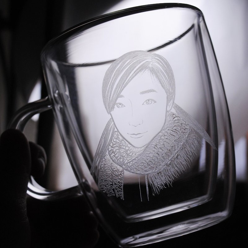 375cc [girl portrait custom-made cup double insulated cup double hand forest] is not hot mug King - Customized Portraits - Glass White