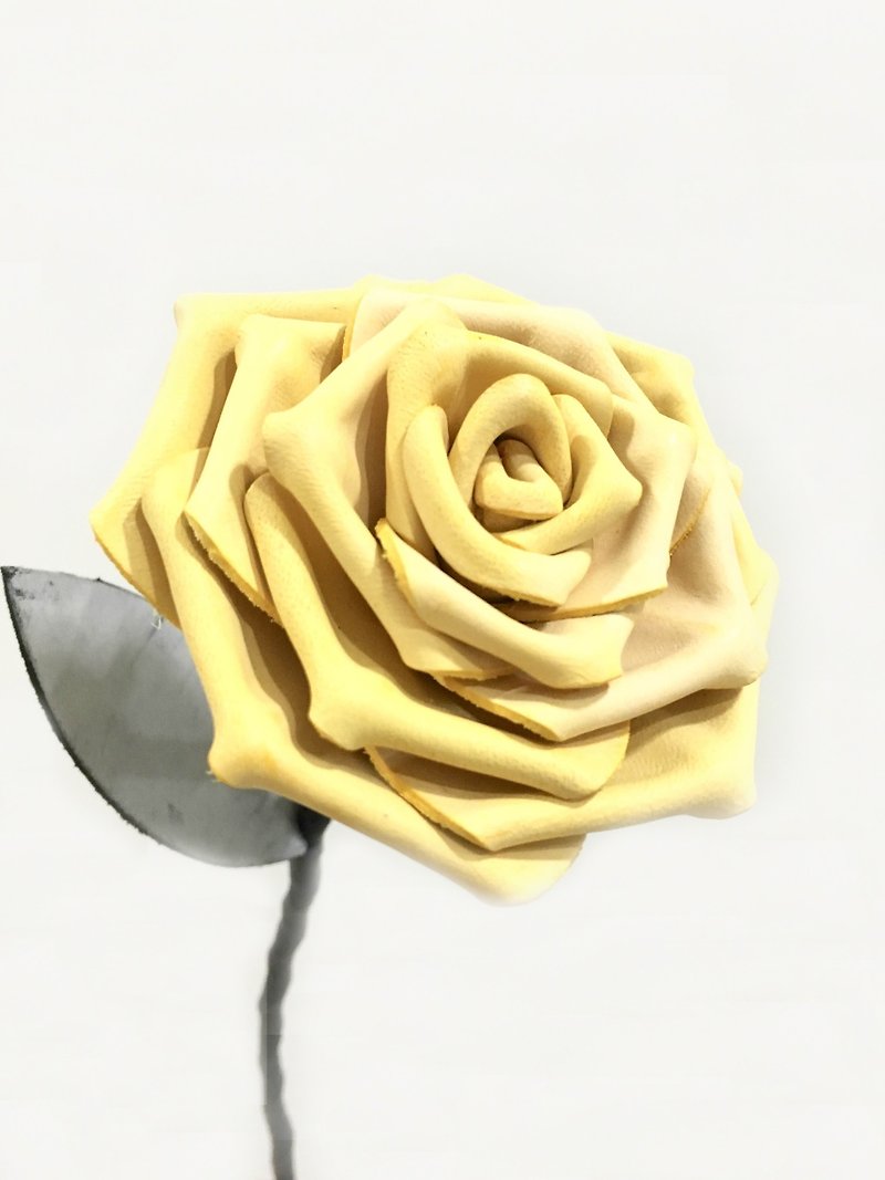 霜降皮革黃玫瑰 - 裝飾/擺設  - 真皮 黃色