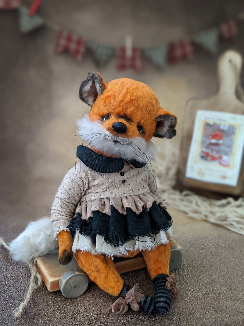 Orange White Artist Teddy Fox. Teddy Bear friends. Collectible OOAK Handmade. - Stuffed Dolls & Figurines - Other Materials Red