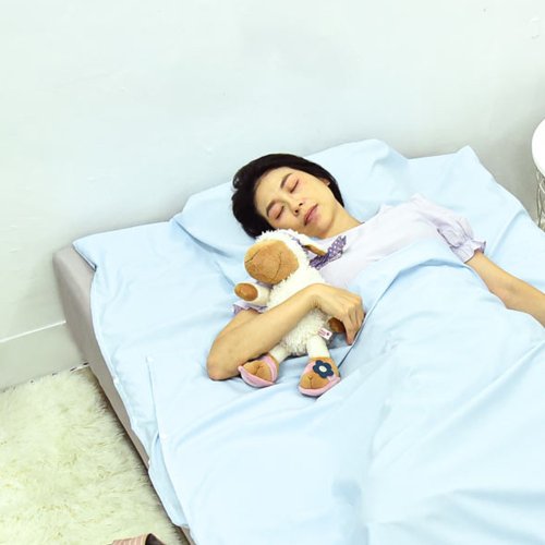 OUTSY 【臺灣製】加大版素色純棉便攜旅行床單/睡袋內套-薄霧藍