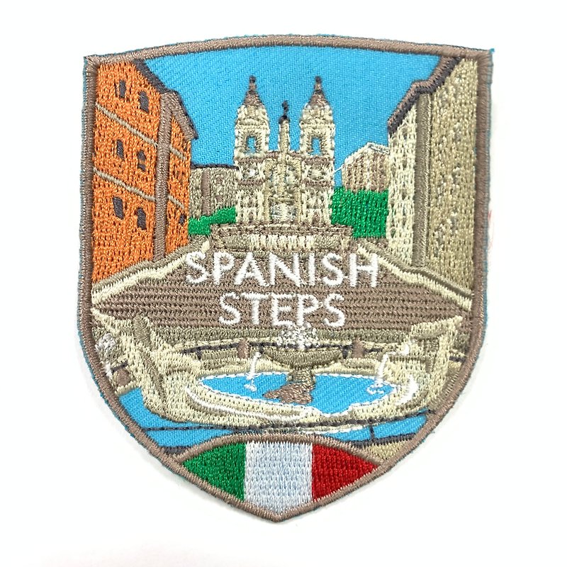 Italy Spanish Ladder PATCH Embroidered Cloth Patch INS Stamping Landmark Sticker Cloth Label Hot Stamping - เข็มกลัด/พิน - งานปัก หลากหลายสี