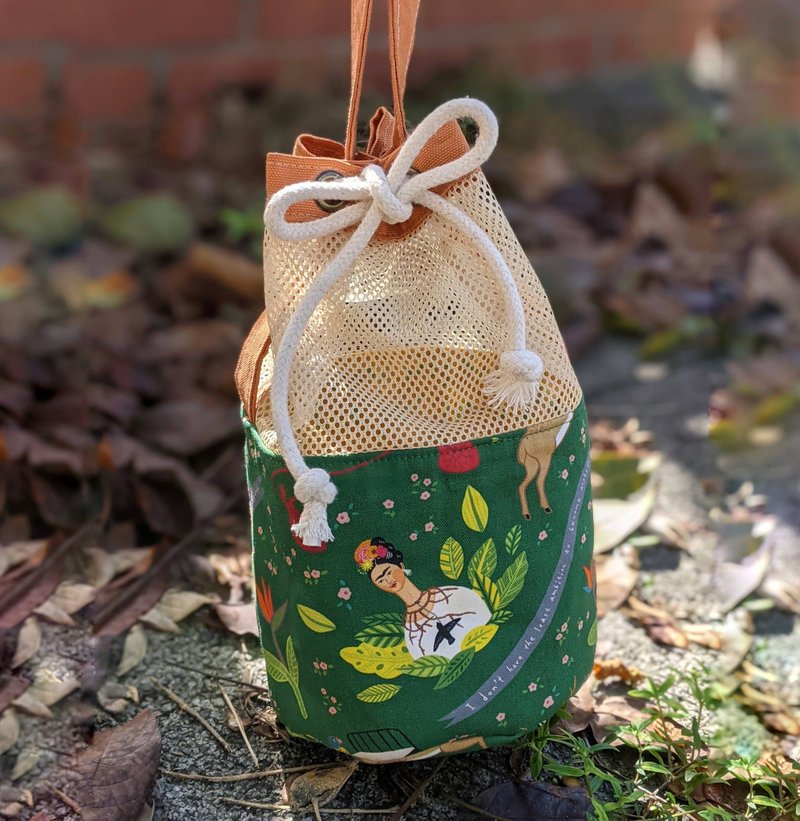 茉色芙烈達夏日波奇包 水桶包/網袋包手提包 - 束口袋/束口背包/水桶包 - 棉．麻 綠色