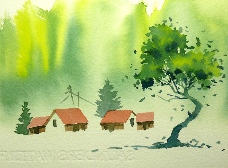 文青系樹林系列576-水彩手繪限量版明信片/聖誕卡 - 心意卡/卡片 - 紙 綠色