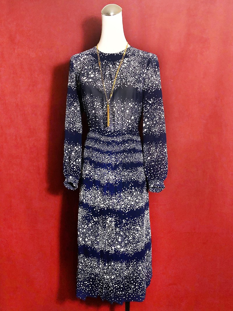 Little chiffon long-sleeved vintage dress / brought back to VINTAGE abroad - One Piece Dresses - Polyester Blue