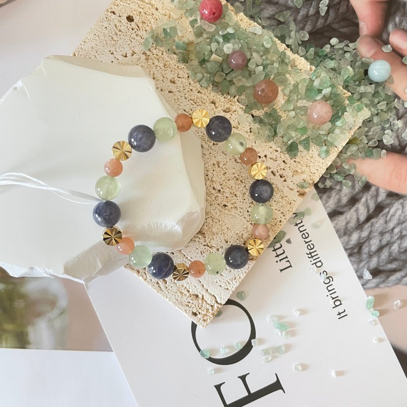 14K包金 水晶設計款手鍊 葡萄石聚財 瑾青石避水險 橙月光石 禮物 - 手鍊/手環 - 水晶 多色