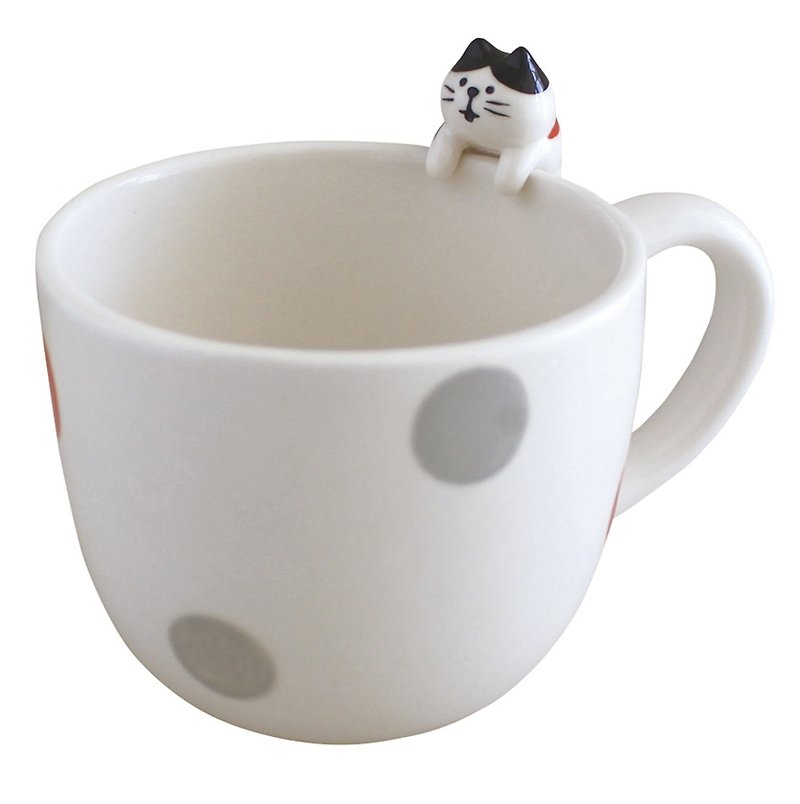 【Japan Decole】 concombre snack time little bit mug cup / soup cup ★ eight black and white cat pattern - Mugs - Pottery Silver