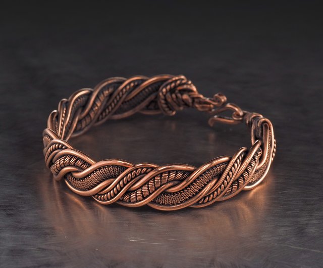 Unique Handmade Copper Bracelet for Woman Antique Style Wire Wrapped Bracelet Handcrafted Woven Jewelry 7th Anniversary 19 cm | WireWrapArt