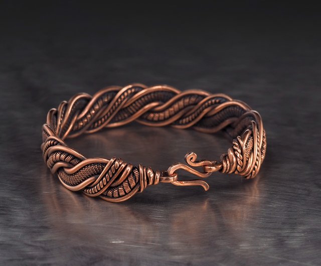 Unique Handmade Copper Bracelet for Woman Antique Style Wire Wrapped Bracelet Handcrafted Woven Jewelry 7th Anniversary 19 cm | WireWrapArt