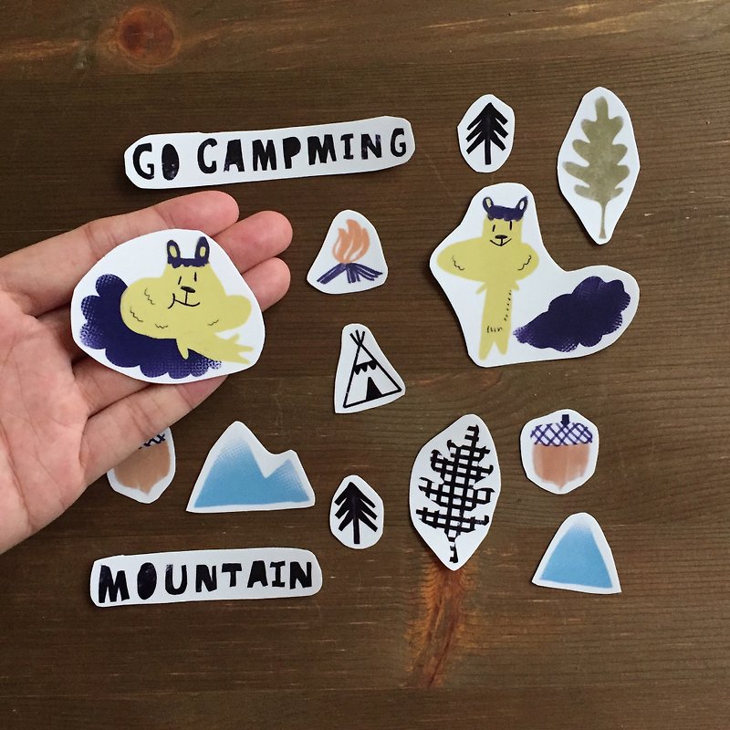 Camping transparent sticker bag in the mountains - สติกเกอร์ - พลาสติก สีเหลือง