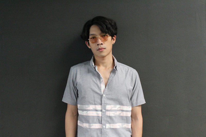 Camo short - sleeve shirt. - 男襯衫/休閒襯衫 - 棉．麻 灰色