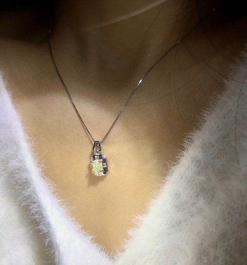 nuwu＿jewelry 女巫彩寶 方型 • 歐泊 蛋白石 歐泊 Opal s925銀鍊 項鍊