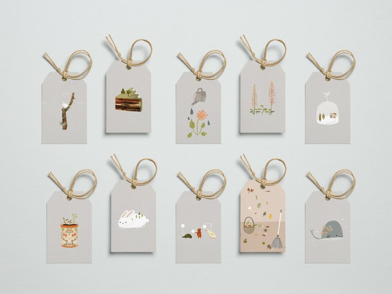 Assorted Illustrated Paper Gift Tags with Twine, Set of 10 Tags - 包裝材料/包裝紙 - 紙 