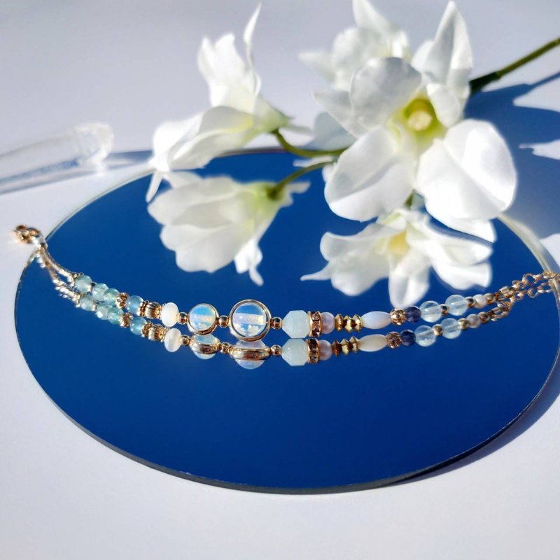 A place deeper than fog. Opal Aquamarine Stone 14K Gold Plated Crystal Design Bracelet - Bracelets - Crystal Blue