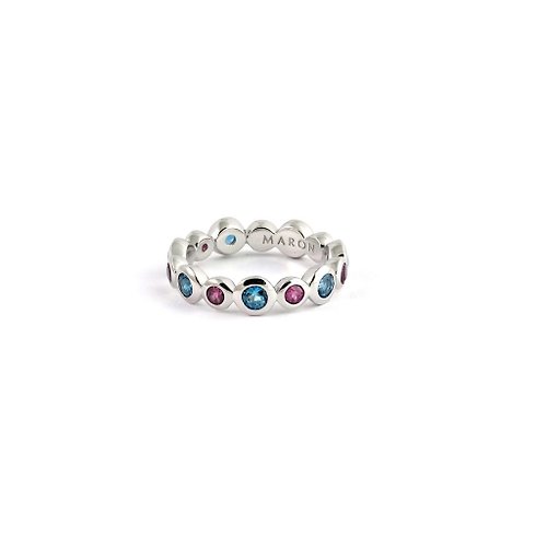 MARON Jewelry Urban Round Eternity Ring with London Blue Topaz and Rhodolite