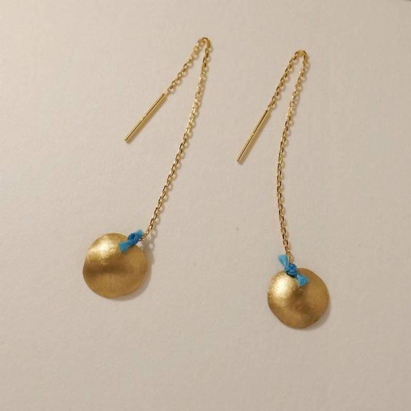 18K Gold Long Earrings Large Blue Left and Right Pair Women's Minimalist - ต่างหู - เครื่องประดับ สีทอง