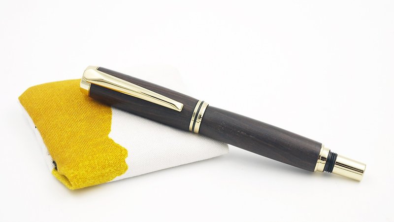 紳士旋蓋鋼珠筆 (金色-東非黑黃檀) 木筆 手工筆 附筆盒 皮革筆套 - 鋼珠筆 - 木頭 黑色
