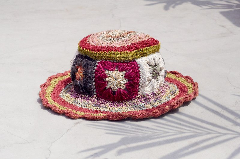 Valentine's Day gift limited to a hand-woven cotton / cotton hat / hat / fisherman hat / straw hat / sun hat / hook hat - tropical rain forest flowers - Hats & Caps - Cotton & Hemp Multicolor