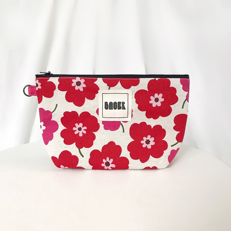 Zipper Universal Bag / Japanese floral cloth limited_ Poppy - กระเป๋าเครื่องสำอาง - ผ้าฝ้าย/ผ้าลินิน หลากหลายสี