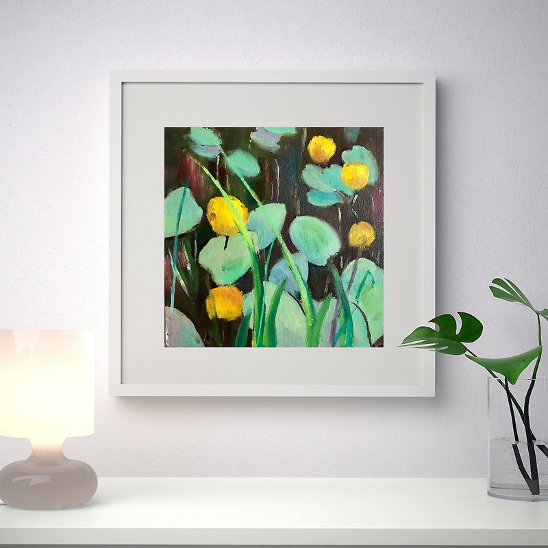 Water Lily hand painted oil painting / summer landscape / 原創油畫 /客廳掛畫 - Posters - Cotton & Hemp 