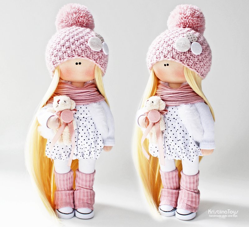 手工禮品 - 手工娃娃 - 手作り人形 - インテリア人形 - Handmade dolls - Textile dolls - Interior decor - 公仔/玩偶 - 其他材質 粉紅色