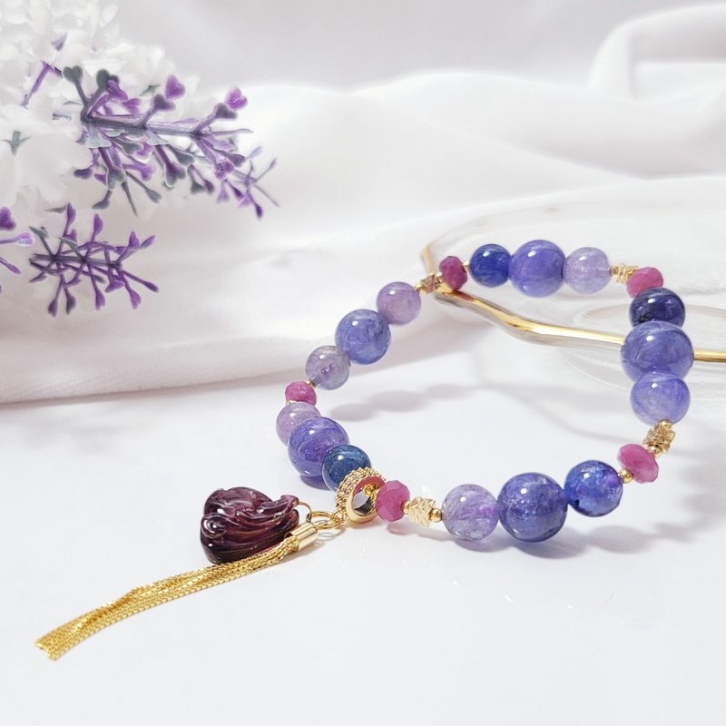 彩色丹泉石 紅寶石 碧璽 大紅大紫 流蘇 智慧 手鍊 單品 禮物 - 手鍊/手環 - 寶石 紫色