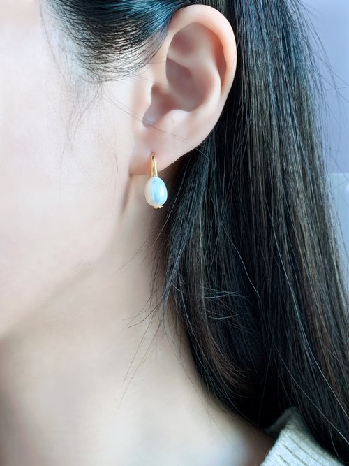 ice of Jadeite 天然淡水珍珠配S 925銀耳環