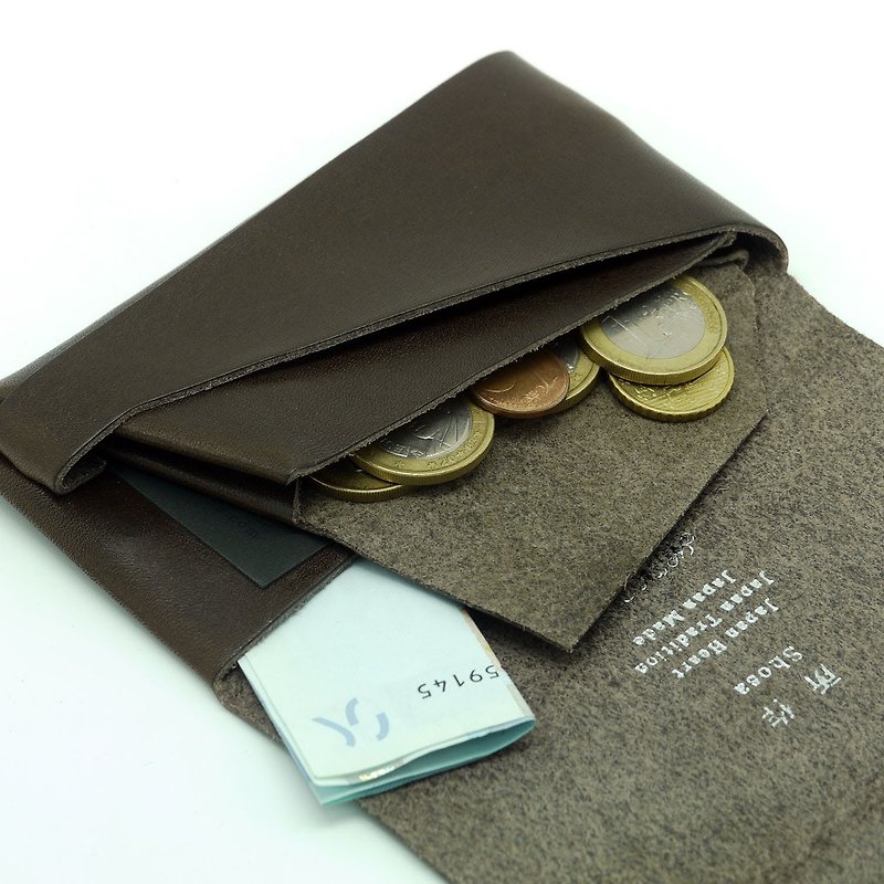 日本の手作り-Shosaの植物性なめし革製財布-シンプルなベーシックモデル/ダークブラウン - 小銭入れ - 革 ブラウン