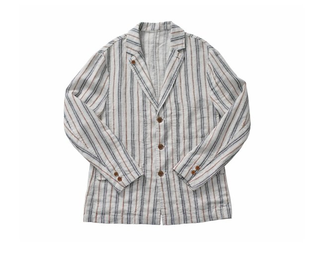 ennersse ストライプ ジャケット Lサイズ リネンストライプジャケット レトロカット フレンチリネン