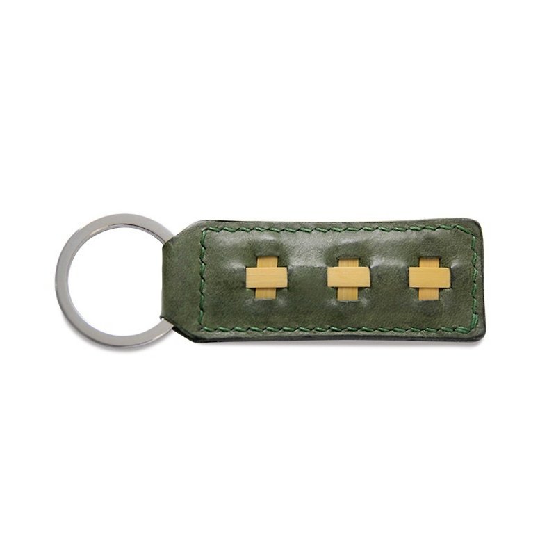Leather Keyring Woven in Bamboo Olive Green