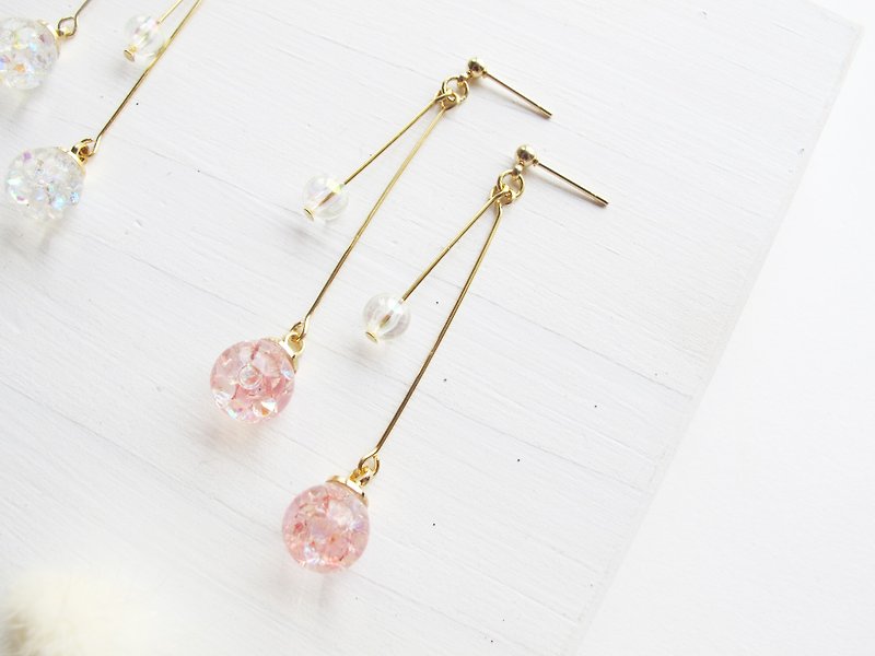 Rosy Garden Mermaid dream crystals with water inside glass ball earrings - ต่างหู - แก้ว สึชมพู