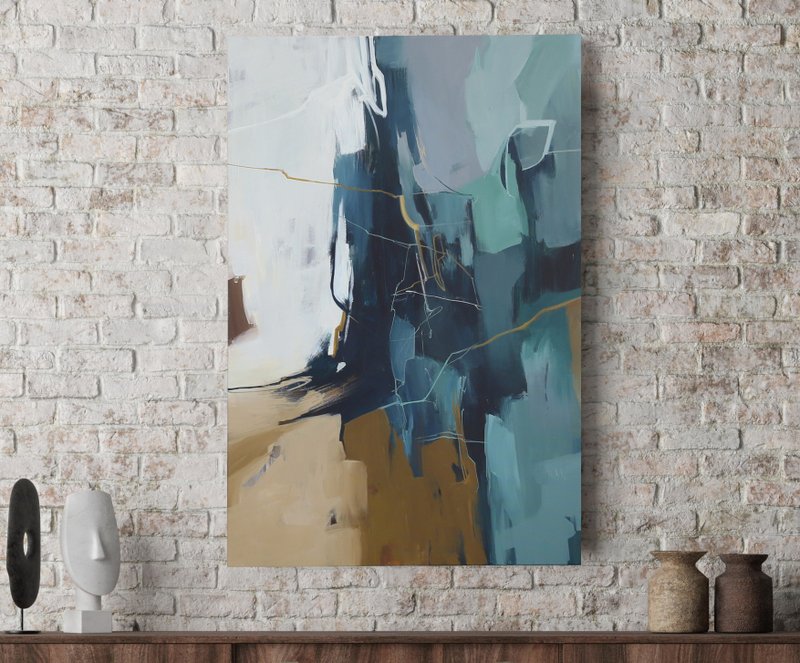 Abstract Painting in Turquoise | Dark Turquoise Wall Art | Influence 3 - 壁貼/牆壁裝飾 - 棉．麻 綠色