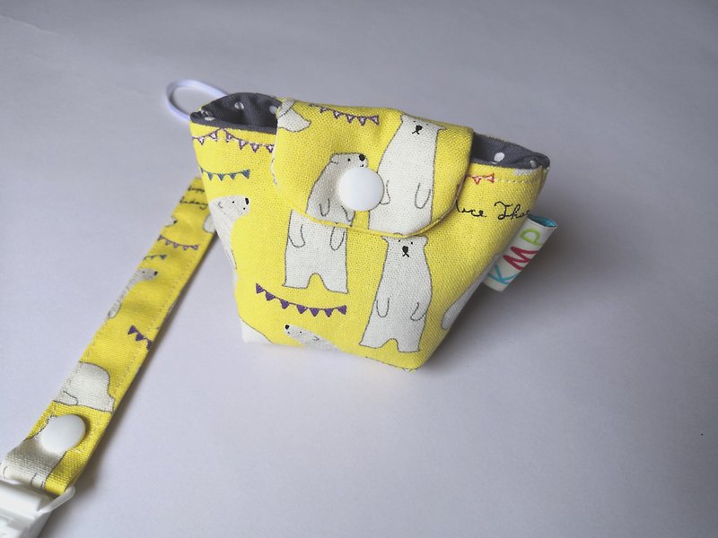 Pacifier clip pacifier storage bag combination big white bear - ขวดนม/จุกนม - ผ้าฝ้าย/ผ้าลินิน สีเหลือง