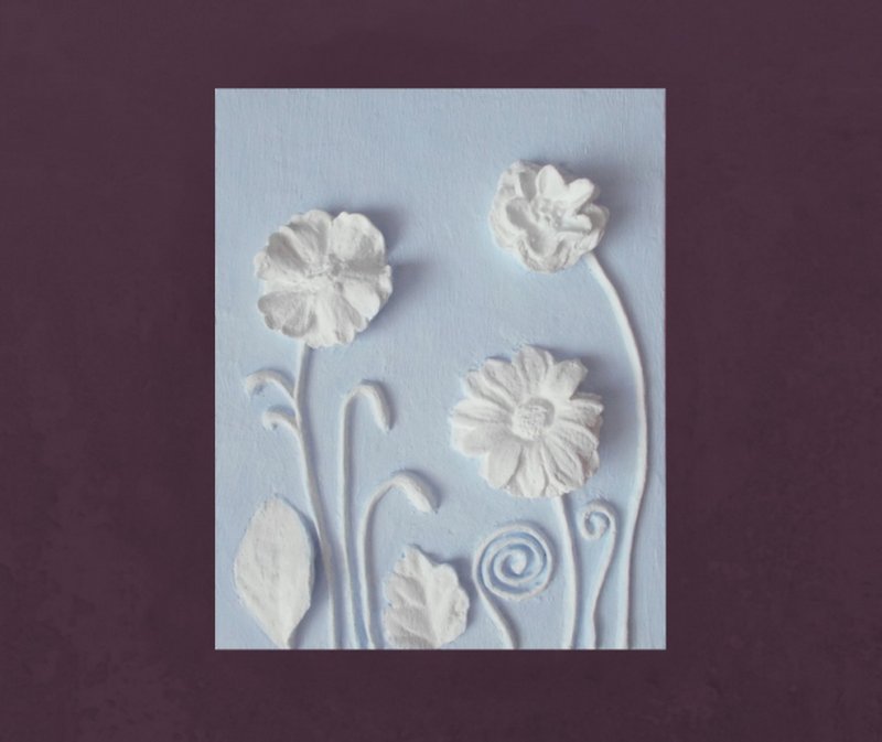 Panel gypsum 3d flower wall art Sculptural pastel sky blue bas-relief Panno - Wall Décor - Other Materials Multicolor