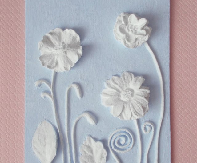 パネル石膏 3D 花ウォールアート彫刻パステルスカイブルー浅浮き彫り