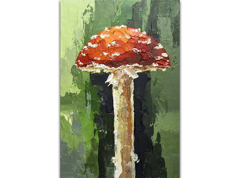 Fly Agaric Painting Mushroom Original Art Forest Hand-Painted Small Oil Painting