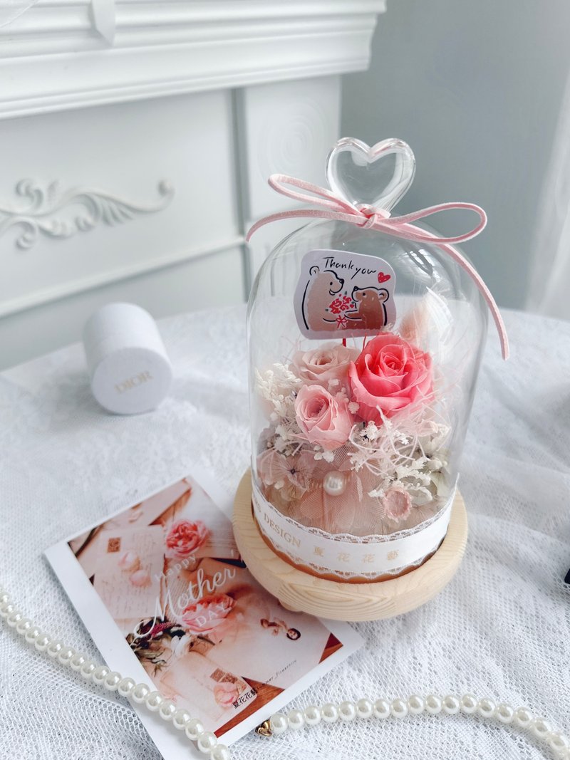 Eternal Rose Glass Cup Flower Gift - ช่อดอกไม้แห้ง - พืช/ดอกไม้ สึชมพู