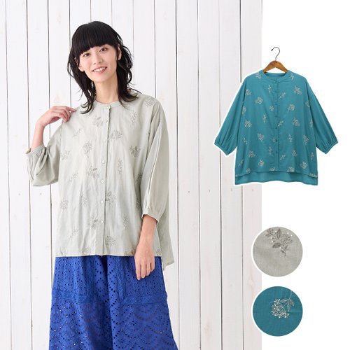 Moonstar House 星月屋 【預訂】印度製 花朵刺繡八分袖襯衫