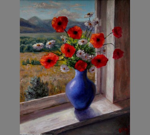 AmazingPaintingsIrina Canvas Painting Flowers Bouquet of poppies and daisy Original Floral Still life