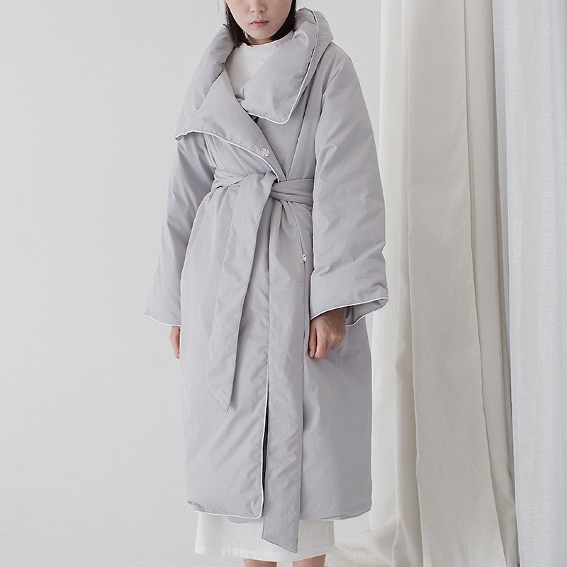 Gray bed warm quilt super long 90% velvet padded heavy warm down jacket loose coat - เสื้อแจ็คเก็ต - ขนแกะ สีเทา