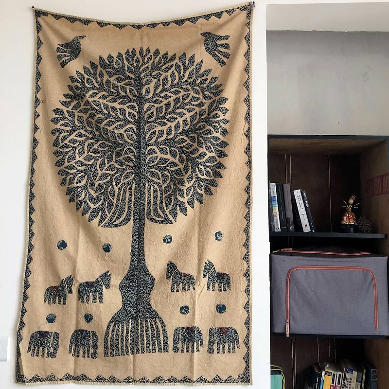 Tree of Life Hand Stitching Patchwork Wall Hanging - Yellow Brown A