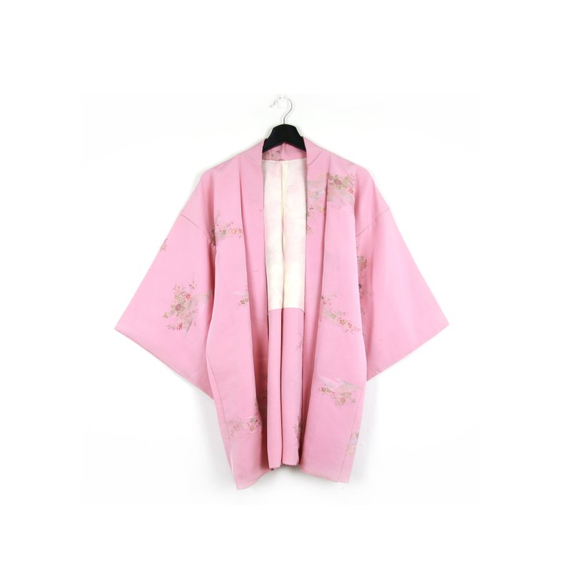 Back to Green-Japan brought back feather woven pink gold thread embroidery / vintage kimono - Women's Casual & Functional Jackets - Silk 